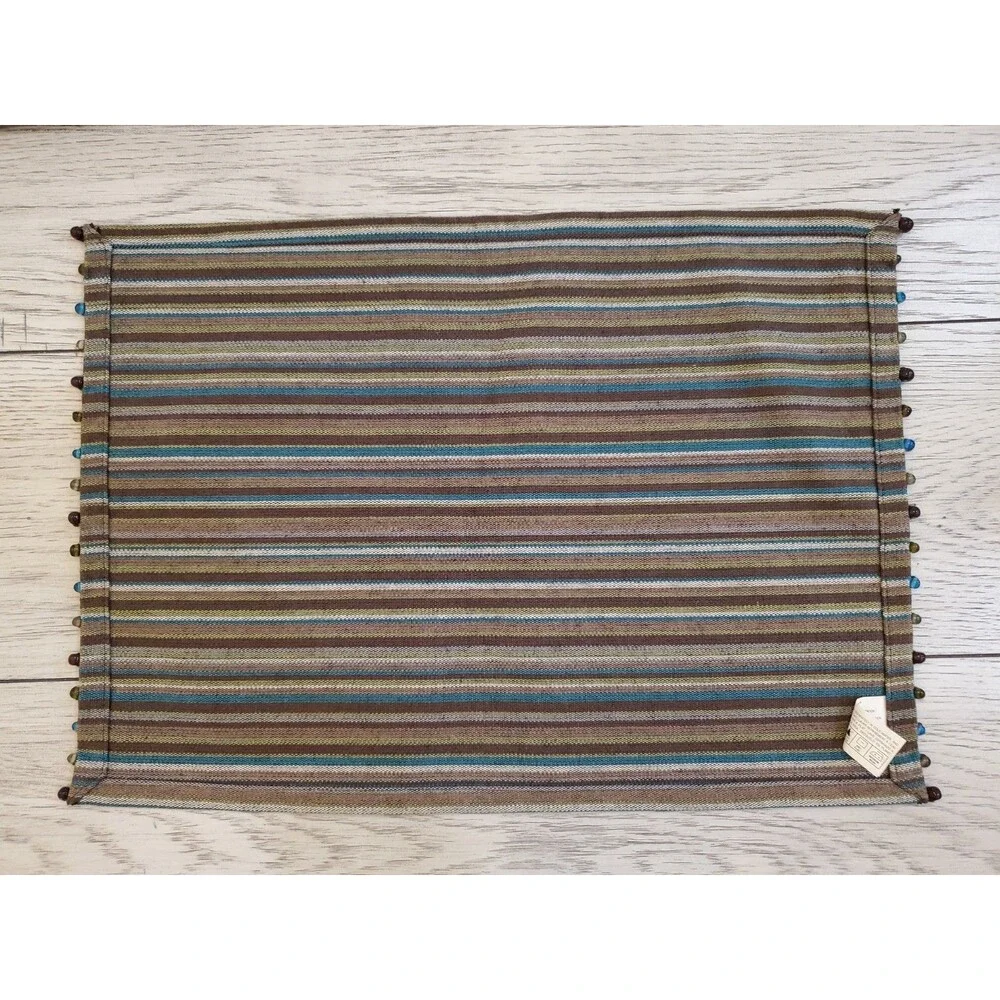 Pier 1 Imports Cotton Brown Spicy Stripe Beaded Placemats Set of 4 20